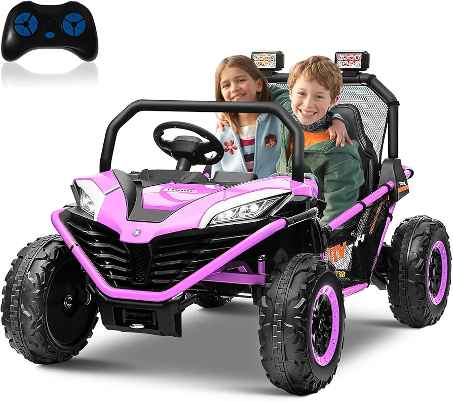 24 Volt 10AH Ride on Car UTV 2 Seater, Kids Electric Car, Metal Frame, Brake&Gas Pedal, EVA Tires, Bluetooth,Purple Pink