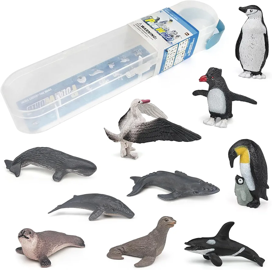 Antarctic Marine Animal Figure Toys Playsets 10 PCS Blue whale, sperm whale, albatross, king penguin, seal Model Toy Desktop Decoration Collection Party Favors Toys for Boys Girls Kids