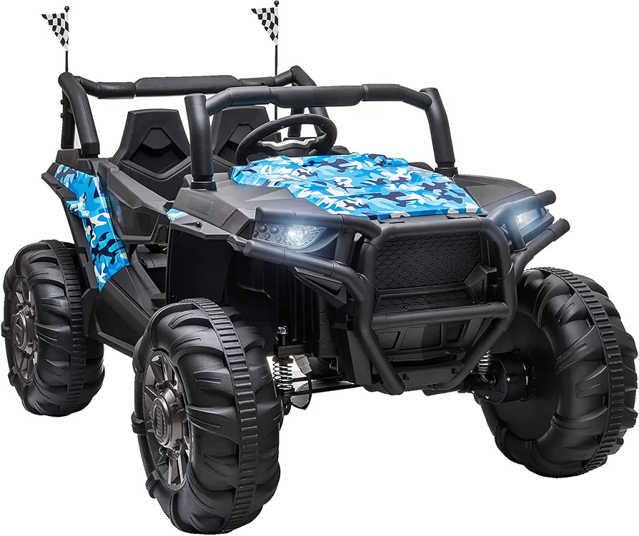 Aosom 12V Kids Ride On Car Electric Off-Road UTV Truck Toy with Parental Remote Control, Suspensions, USB, Bluetooth, 3 Speeds & 4 Motors, Camo Blue