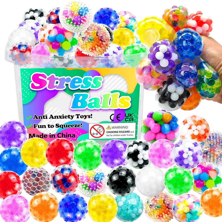 Squishy Stress Balls Fidget Toys, 60Pcs Squishy Toys Stress Ball for Anxiety Relief Fidget Toys Bulk, Squeeze Balls for Adult with ADHD, Autism Fidgets for Classroom