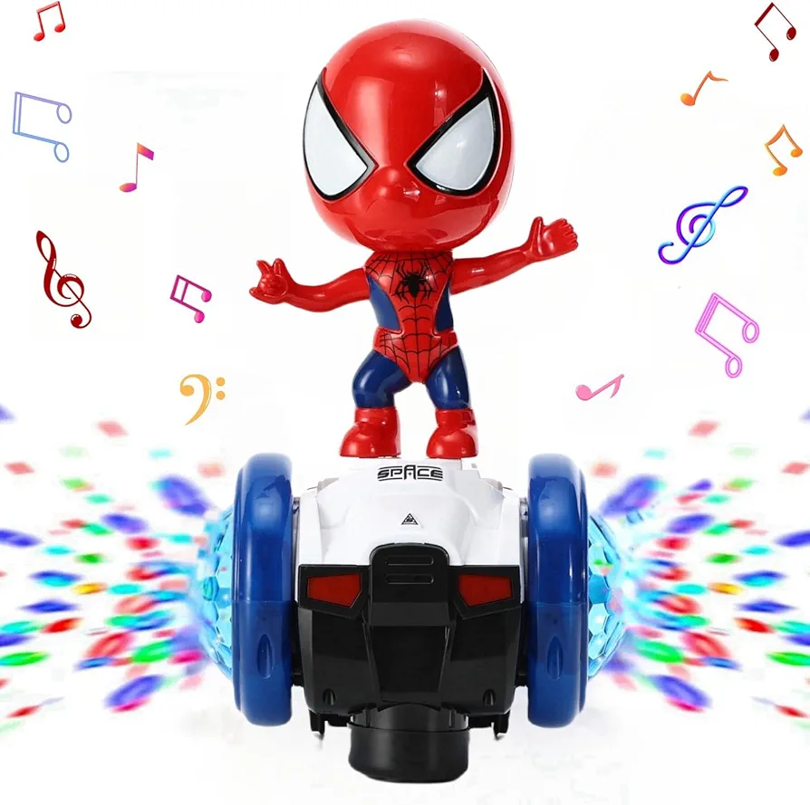 Superhero Robot Toys for Kids,360° Spin Dancing Interactive Toy Car with Colorful Flashing Lights & Music, Avoid Obstacles Automatically, Educational Birthday Gifts Toys for Toddlers Boys Girls