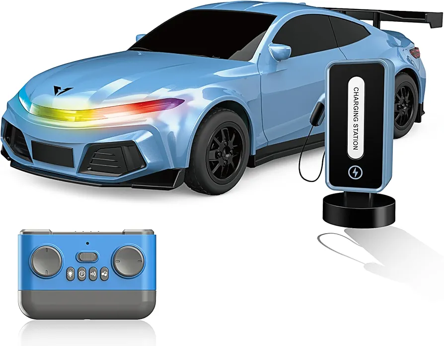 Remote Control RC Car 2.4GHz 1:16 TypeC Charging New Energy Sports Fast RC Car High Speed 18KM/H with Charging Post, Automatic Parking, Led Lights & Sound, Gift for Adults Boys Girls Kids 4-12(Blue)