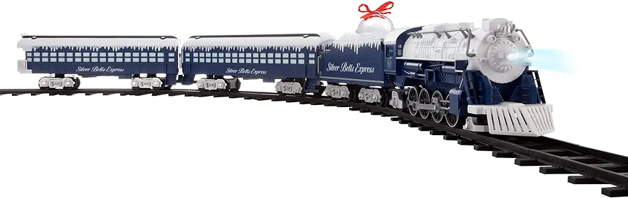 Lionel Battery-Operated Silver Bells Express Toy Train Set with Locomotive, Train Cars, Track & Remote with Authentic Train Sounds, & Lights for Kids 4+