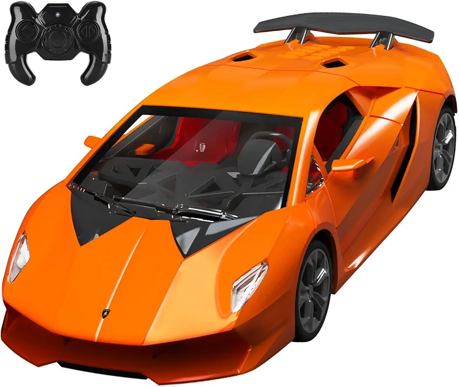 GUOKAI Remote Control Car, 1/24 Scale RC Sport Racing Toy Car, Compatible with Lamborghini Sesto Elemento Model Vehicle for Boys Girls Brown