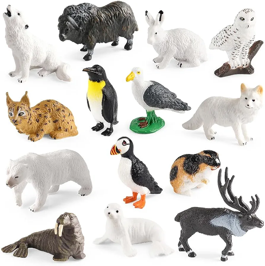 14PCS Arctic Animal Figures - Realistic Polar Animal Toys Set with Polar Bear, Walrus, Penguin, Wolf Figurines - Educational Animal Playset for Kids Toddlers - Cake Topper & Birthday Easter Gift