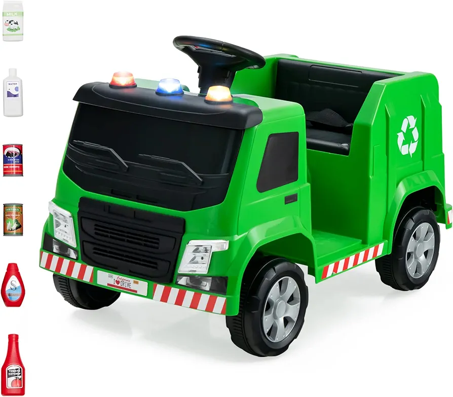 Costzon Ride on Car, 12V Battery Powered Recycling Garbage Truck w/Remote Control, Music, Warning Lights, Horn, Recycling Accessories Included, Trash Truck for Kids 3-8 Years Old (Green)