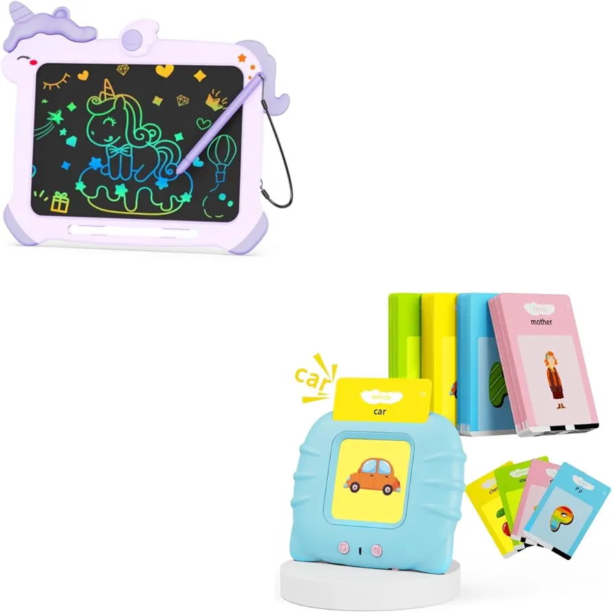 bravokids 8.5 Inch LCD Writing Tablet, English Talking Flash Cards with 224 Sight Words, Educational and Learning Toys for 1 2 3 4 5 6 Year Old Boys and Girls