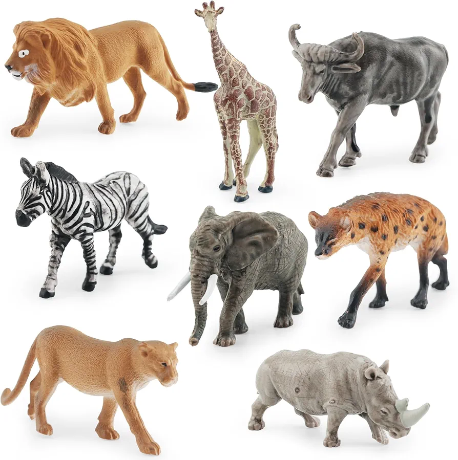 Mini 2-3 Inch Wild Animals Toys Set Savanna Jungle Animals Figures Mini Party Favor Cake Topper South Africa Zoo Animals Toys for Kids 3-5