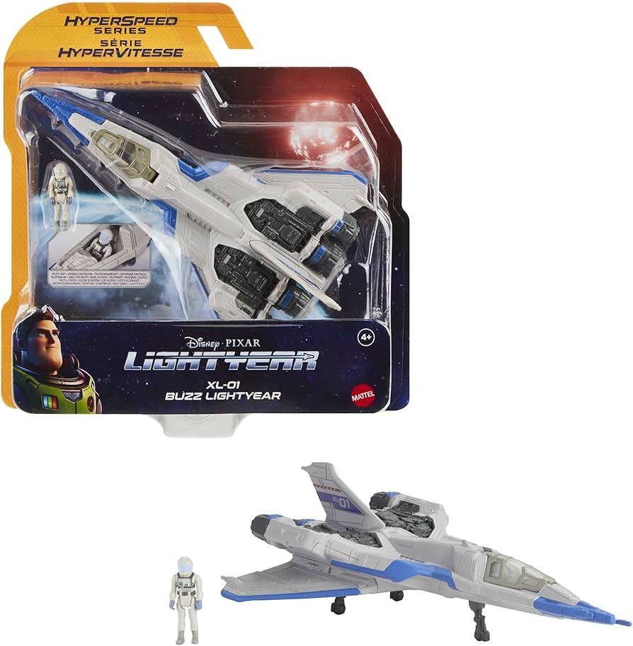 Mattel Disney and Pixar Lightyear Hyperspeed Series, Buzz Lightyear Mini Action Figure & XL-01 Spaceship, 7-in Vehicle