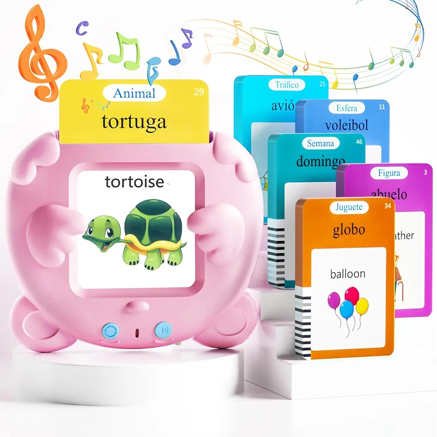 Spanish & English Talking Flash Cards for Toddlers, 510 Sight Words Bilingual Learning Toys for Children, Autism Sensory Speech Therapy Toys, Española Pocket Vocabulary Educational Toys Girls