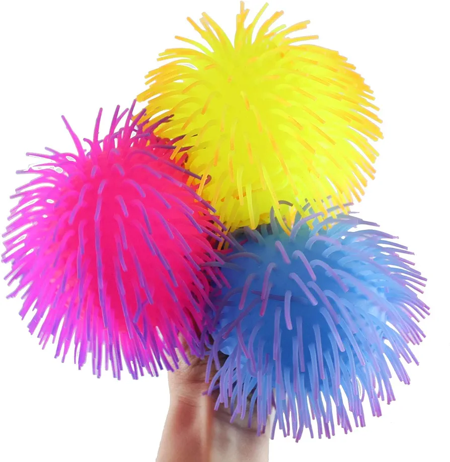 Set of 3 - 6" Puffer Balls - Sensory Fidget and Soft Hairy Stress Balls - OT Autism SPD (Random Colors)