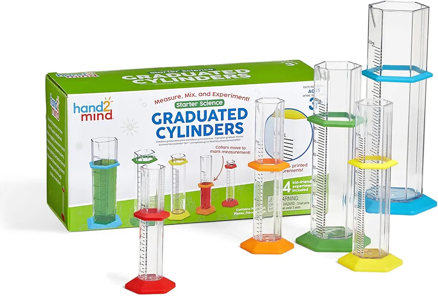 hand2mind Starter Science Graduated Cylinder Set, Science Lab Equipment Kids, Measuring Toys for Kids, Educational Science Kits, Kids Chemistry Set, Science Supplies for Classroom (Set of 5)