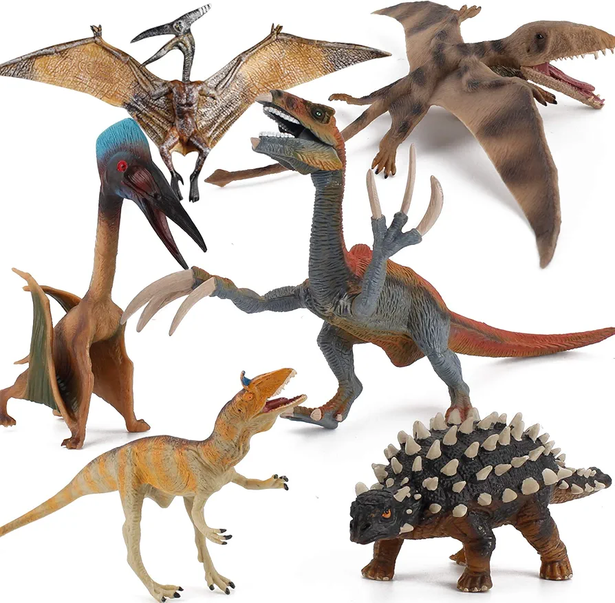 Fantarea 6 PCS Dinosaur Model Action Figures Simulation Realistic Pterosaur Saichania Therizinosaurus Playset Cognitive Toy Party Favors Decor for Kid Boys Girls Toddlers 5 6 7 8 Years Old