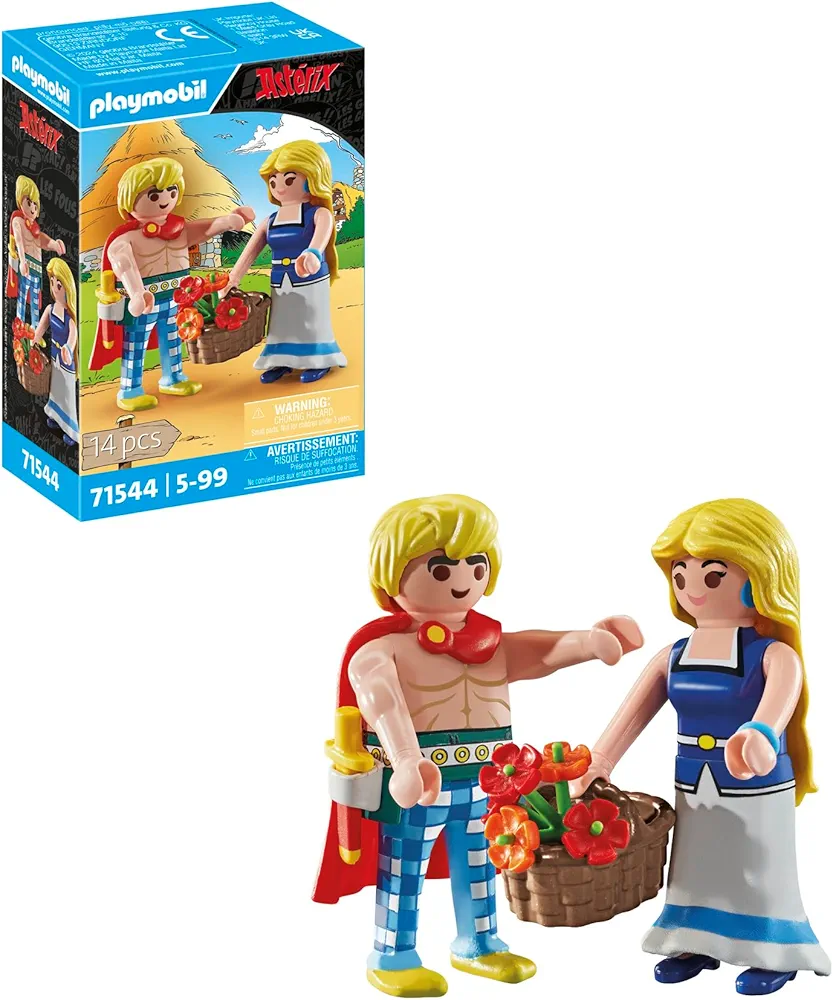 PLAYMOBIL Asterix 71544 Tragicomix and Falbalá, the Loved Couple of the Asterix Universe, Including Bouquet of Flowers, Sword and more, Toys for Children from 5 years old