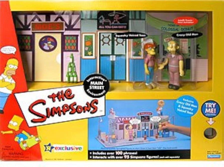 Playmates Springfield Main Street Playset with Crazy Old Man & Squeaky Voice Teen Figures