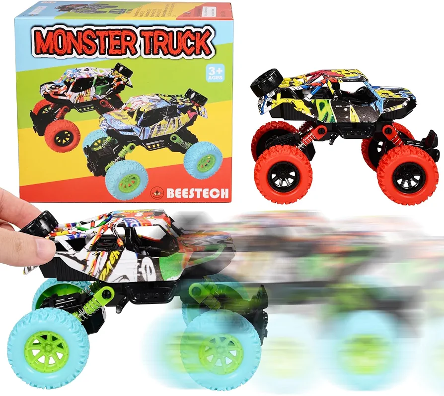 6.3 Inch Monster Truck Toys for Boys 3 4 5 6 7 Years Old, Pull Back Friction Powered Truck Vehicles Play Sets 2 Pack