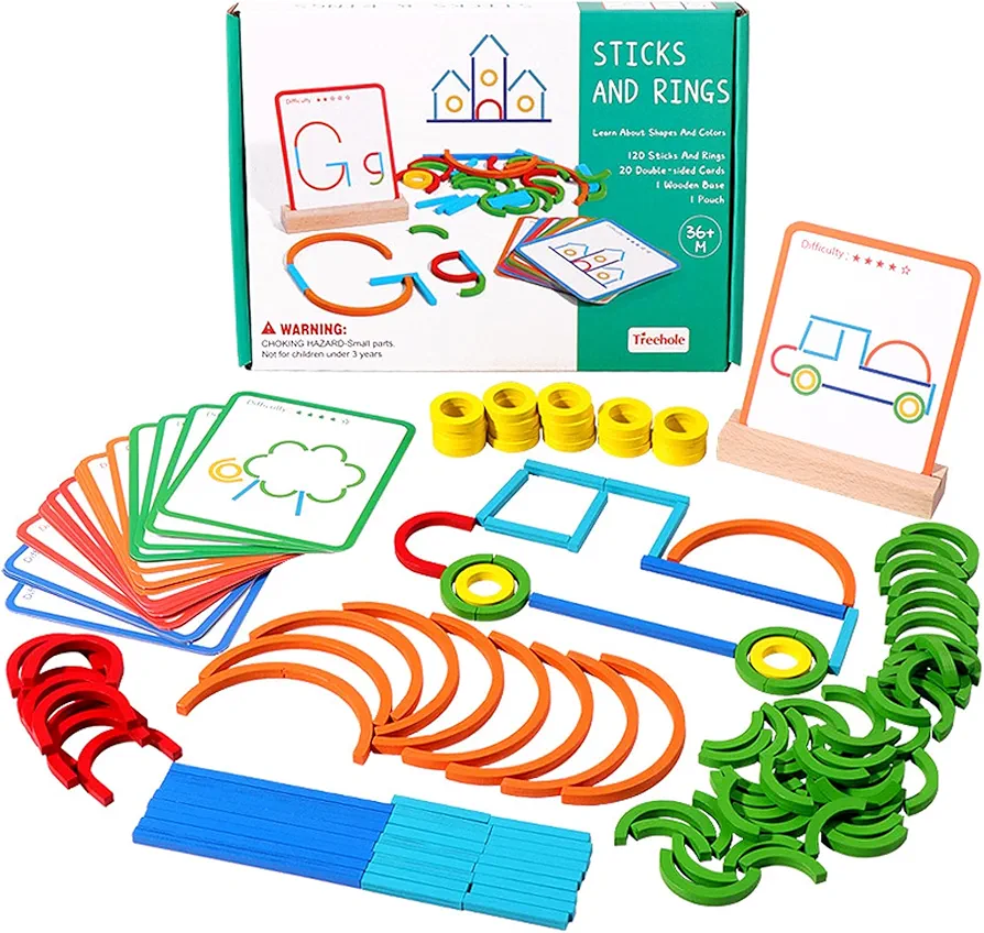 Creative Sticks & Rings Puzzle, Montessori Matching Puzzle Toys, Preschoolers Intelligence Development, Toddlers' Early Learning Educational Toys for Fine Motor Skills Color Cognition Hands-on Ability