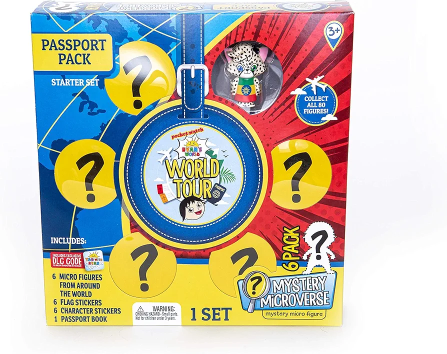 Ryan’s World Tour Passport Pack, Travel The World And Collect, Set Includes 6 Country Themed Micro Figures With Stickers To Match, Educational Passport Book, Track Collection With Stickers, Kids Toy