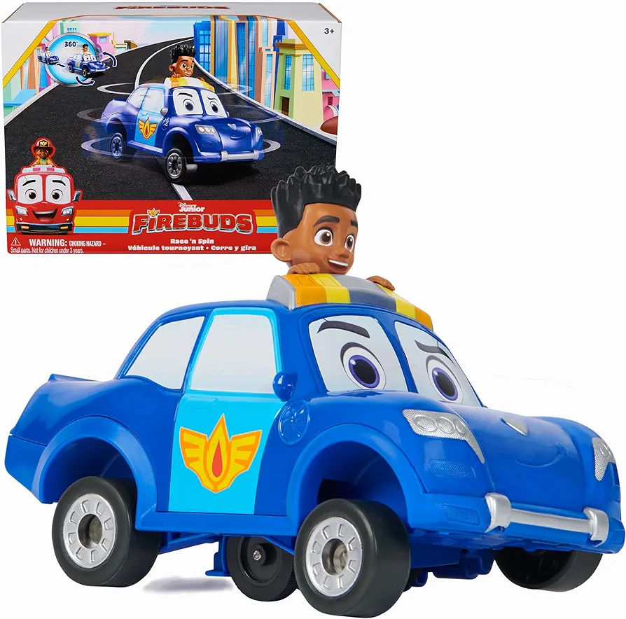 Disney Junior Firebuds, Jayden and Piston Toy Car with Pull Back Feature and Donut Drift Action, Kids Toys for Boys and Girls Ages 3 and Up