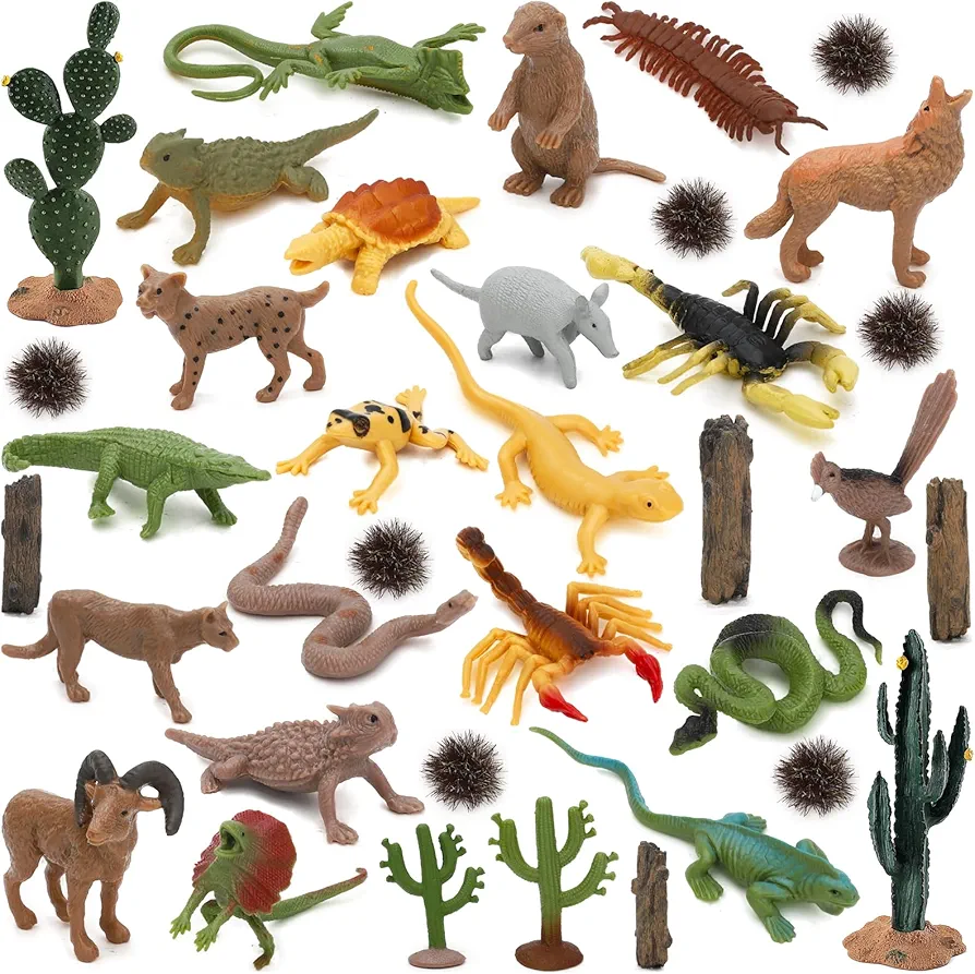 ONEST 36 Pieces Desert Animals Figures Toys Figurines Playset Desert Reptiles Figurines Realistic Detailed Plastic Animal Figures Hand Painted Tiny Animals Toys for Toddlers Kids Children