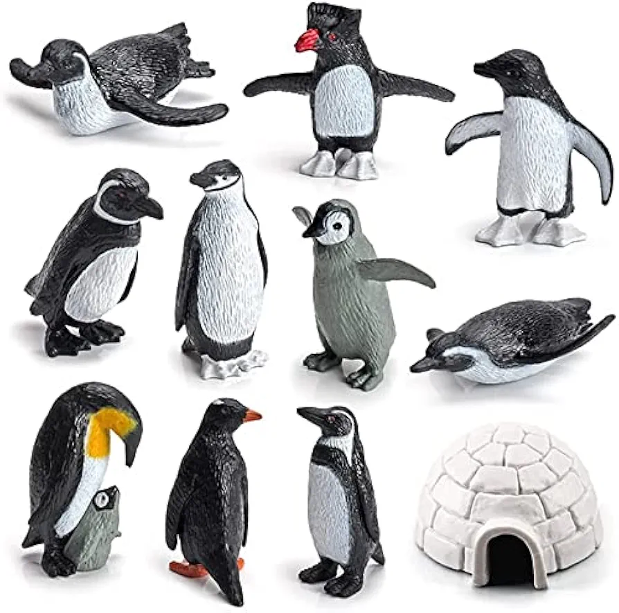 11PCS Penguin Igloo Figurine Toys Realistic Ocean Tiny Animal Model Polar Animal Figures Set