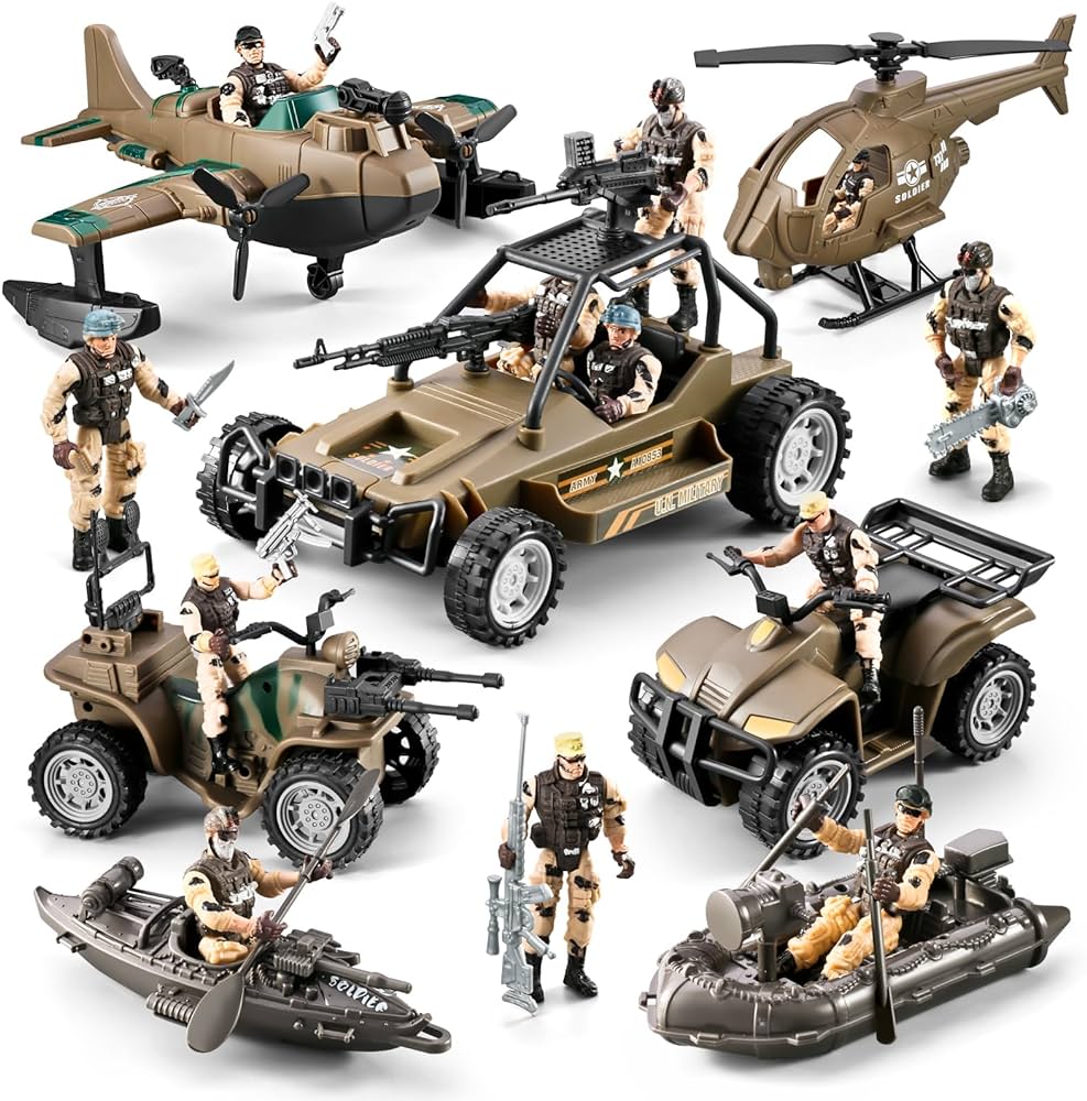 78-in-1 Army Men Boys Toys with Realistic Military Truck/Helicopter/Kayak Boat/Motorcycle/Army Men Action Figures and Weapon Gears, Army Toys Gift for Toddler Kids 4-7 8-12 Fun Birthday Party Favors