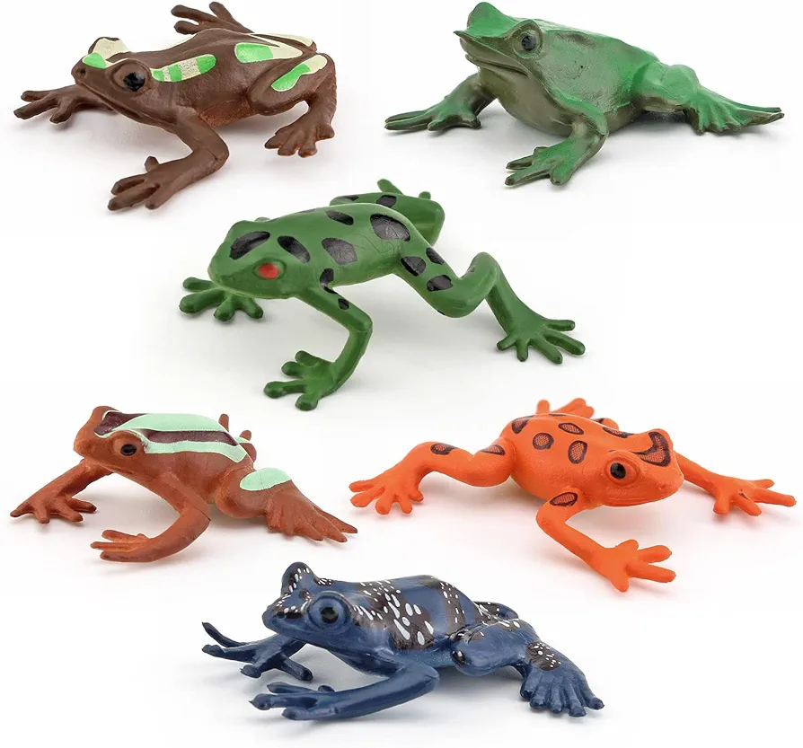 Wildlife Animal Frog Model Playsets 6 PCS Mini Frog Figures Figurine Family Party Favors Supplies Cake Toppers Set Toys for 5 6 7 8 Years Old Boys Girls Kid Toddlers