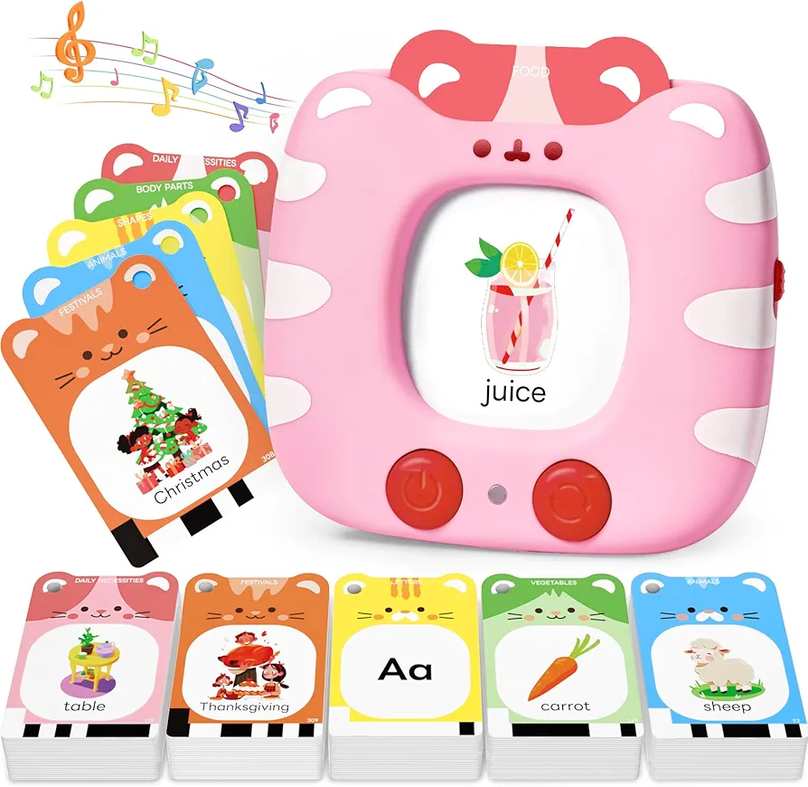 Talking Flash Cards for Toddlers 1-5 Clear Voice & Thick Cards & Easy to Slide in and Out, Independent Play & Speech Development Toys, 16 Topics Cards