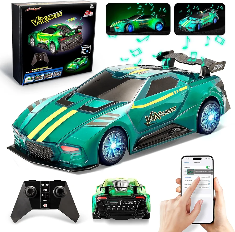 RC Car Bluetooth 2.4GHz Remote Control 360 ° Lights Toy Cars with Music Player for Ages 6-12 Kids Boys Girls Birthday Gifts Green