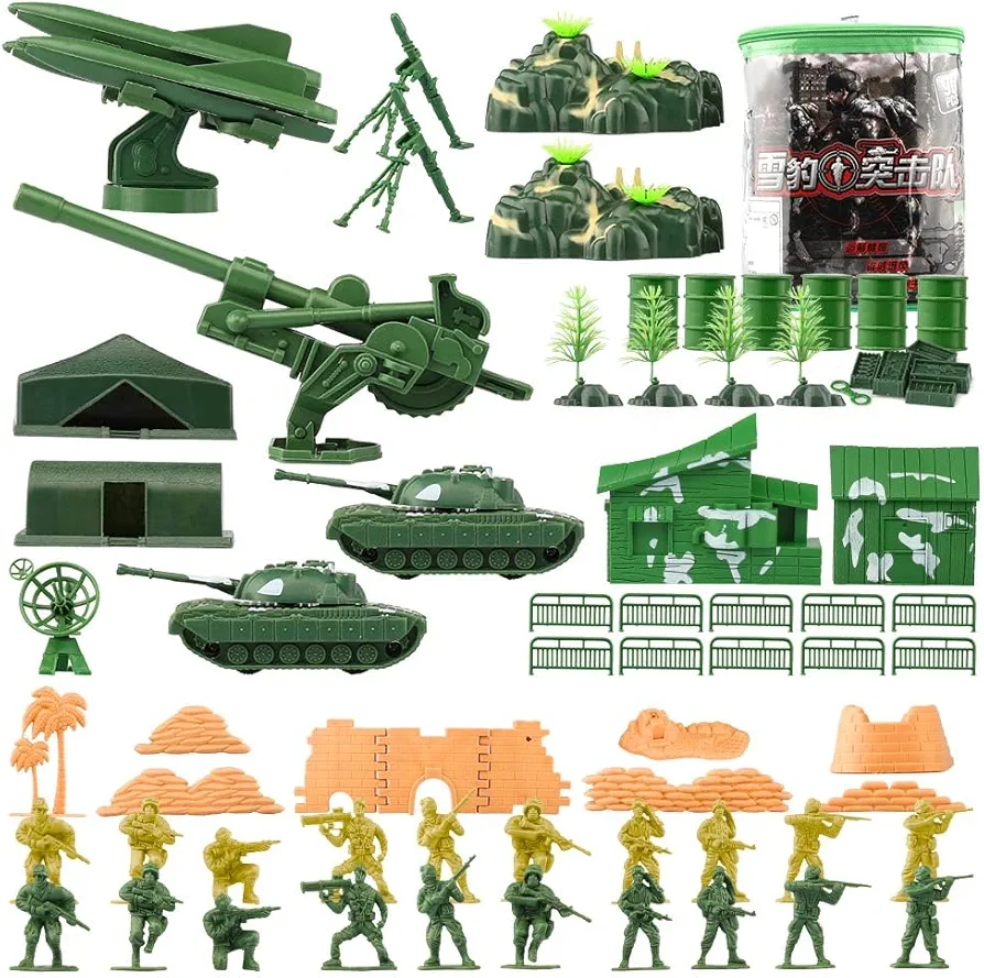 ViiKONDO Army Men Toy Military Playset Green vs Tan Soldier 90pcs Zipper Bag Modern Operation Leopard Tank Model Kit Warfare Accessories Fun Wargame Boy Gift