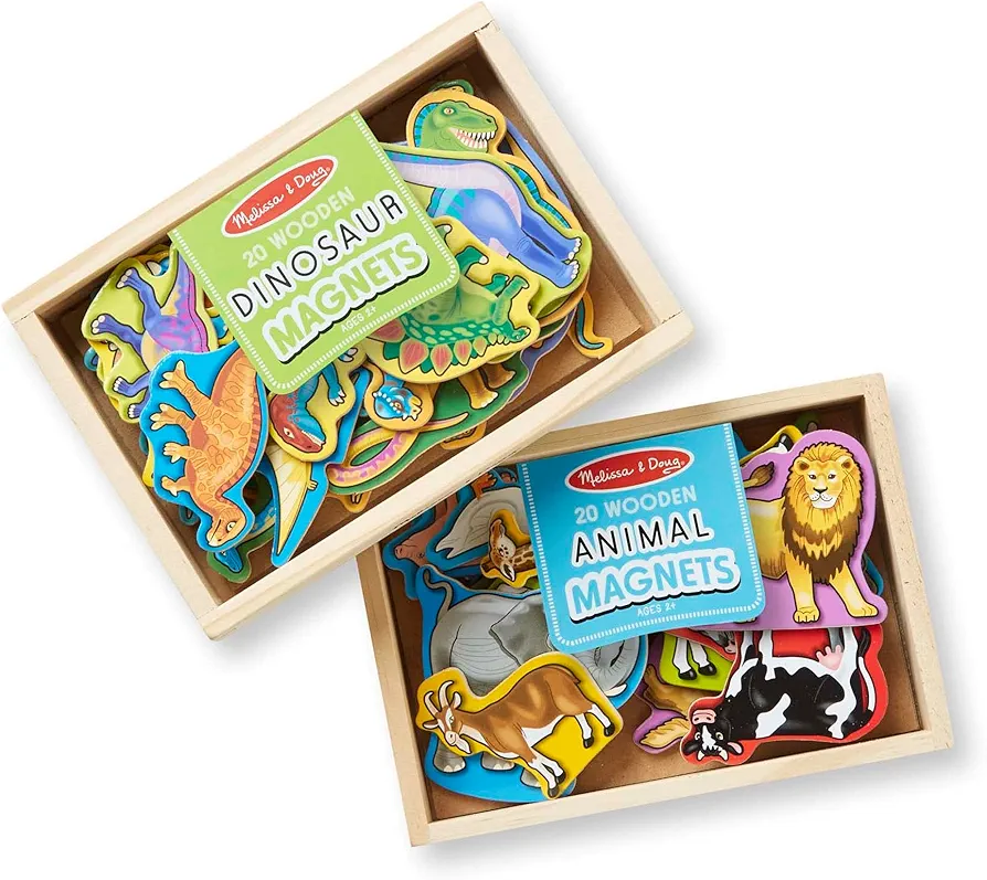 Melissa & Doug Wooden Magnets Set - Animals and Dinosaurs With 40 Wooden Magnets