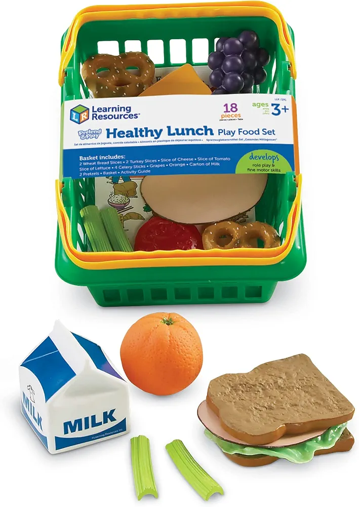 Learning Resources Healthy Lunch Basket - 17 Pieces, Ages 3+ Pretend Play Food for Toddlers, Preschool Learning Toys, Kitchen Play Toys for Kids