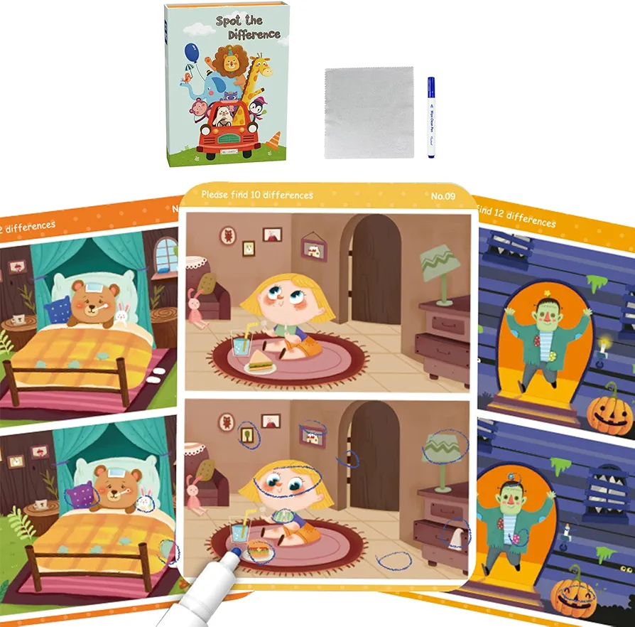 Preschool Toddler Flash Cards,Logical Thinking Training Learning Flashcards Learning Educational Montessori Toy (Spot The Difference) PW0222