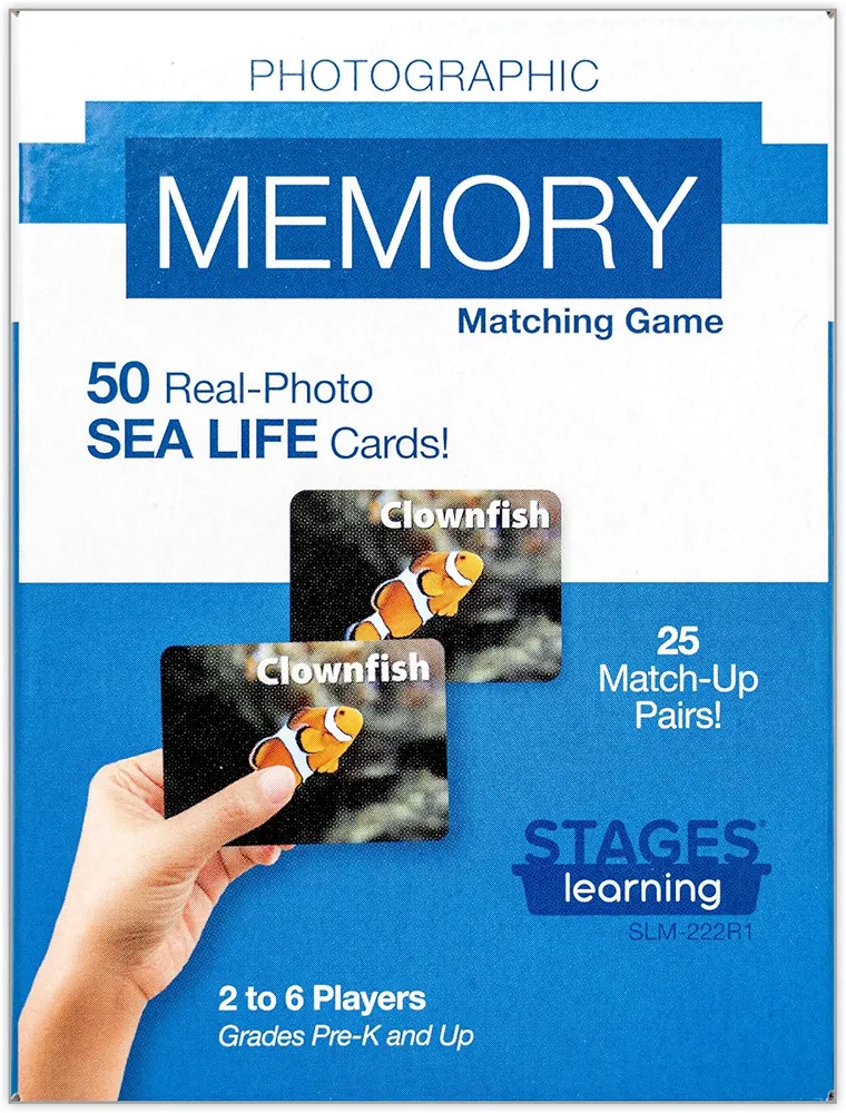 Stages Learning Materials Picture Memory Sea Life Card Real Photo Concentration Memory Game,Aquamarine,Size 5 x 3