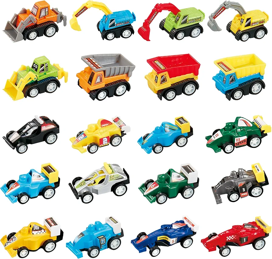 Mini Cars for Toddlers - Set of 20 Pull Back Race Cars and Construction Trucks and Cars for Toddlers Age 3+