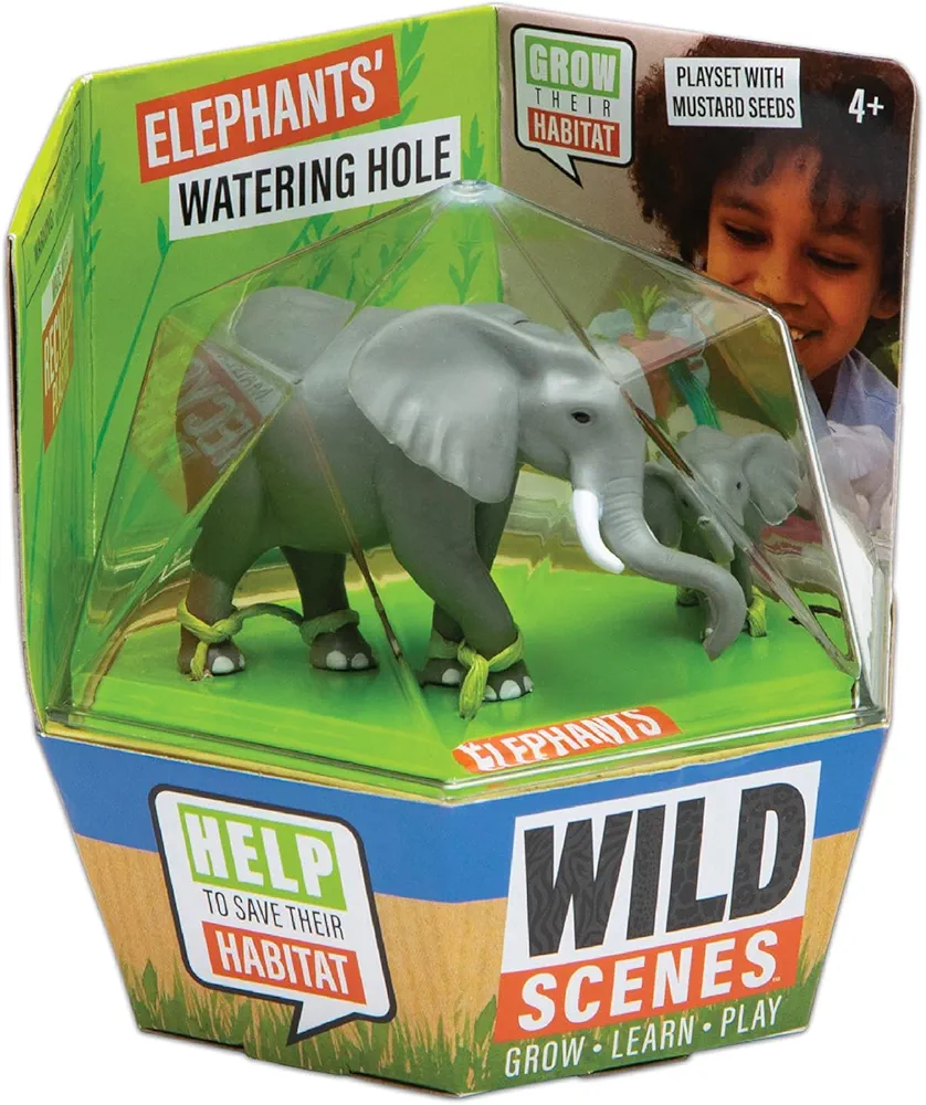 Wild Scenes Elephants' Watering Hole - Grow & Play Kit Environmentally Friendly Wildlife Conservation Toy - Animal Playset for Kids Ages 4 and Up