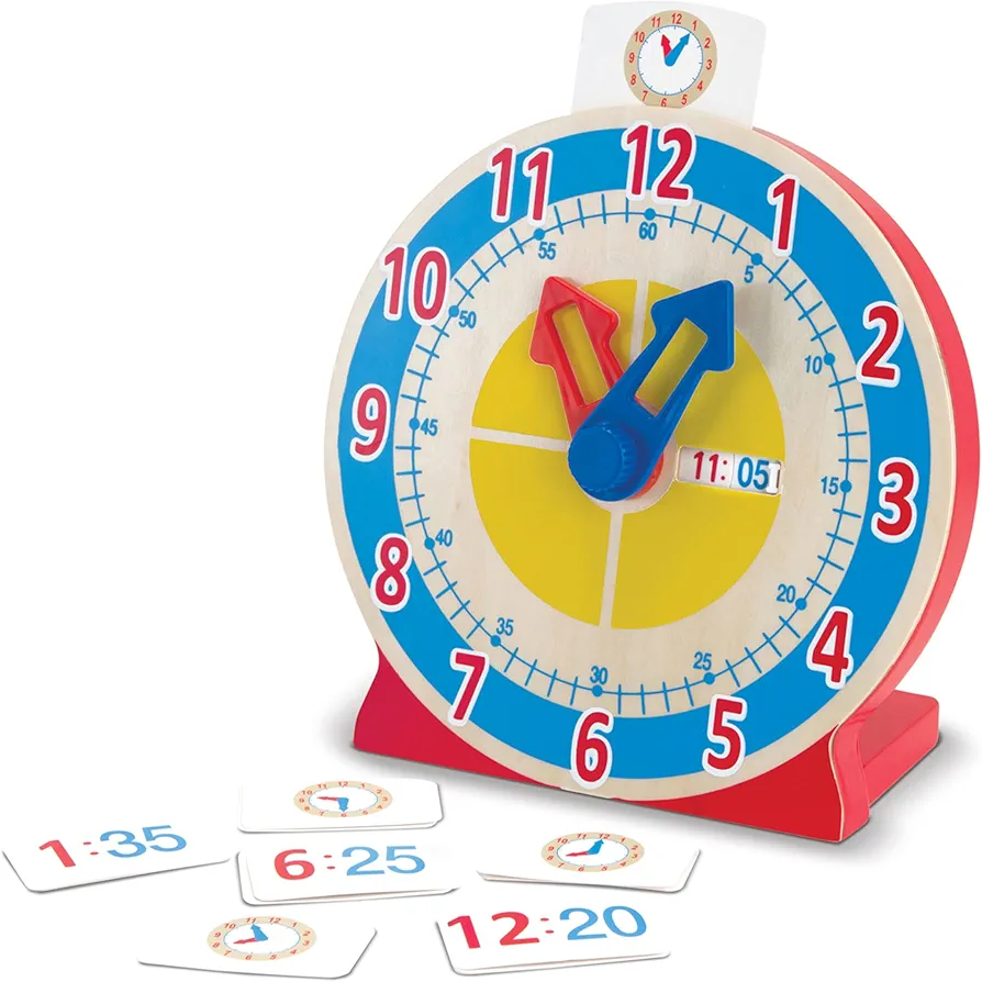 Melissa & Doug Turn & Tell Wooden Clock - Educational Toy With 12+ Reversible Time Cards , Red