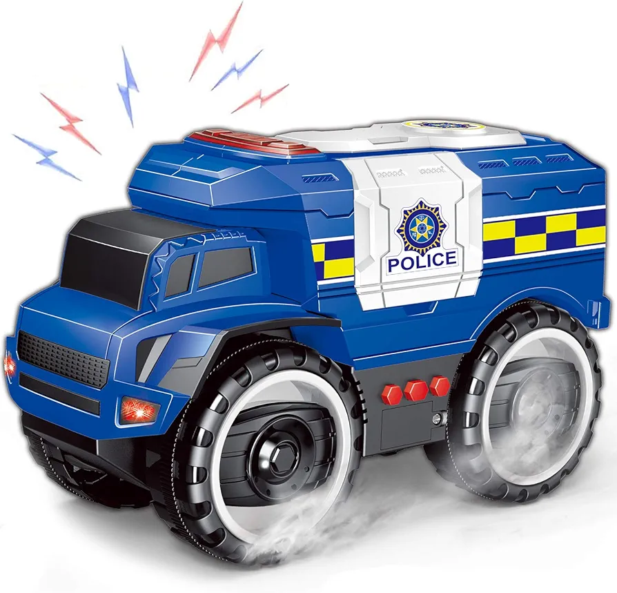 Liberty Imports Big Wheel Police Monster Truck Toy | Friction Powered Police Car Model Vehicle for Kids | Light & Sound Effects Button & Functioning Doors