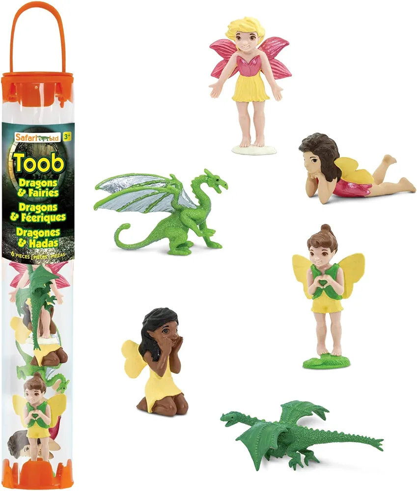 Safari Ltd. Fairies & Dragons Designer TOOB - Detailed Toy Figurines Including Four Friendly Fairies and Two Mini Dragons - Fun Play Toy for Boys, Girls & Kids Ages 3+