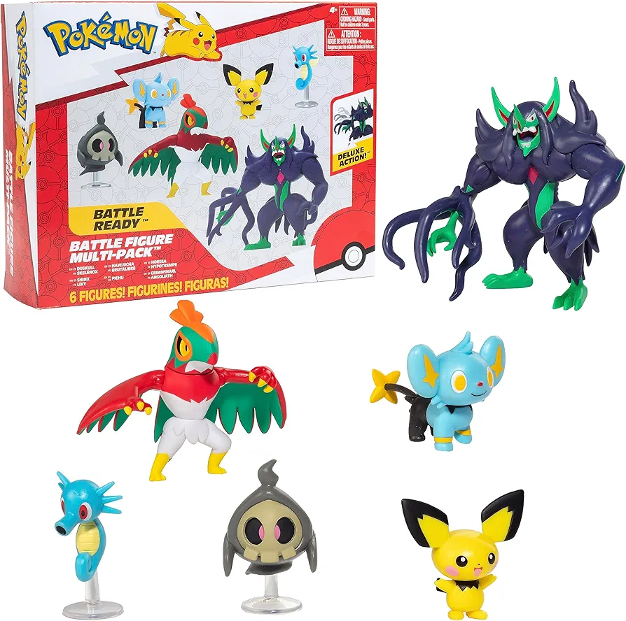 Pokémon Figure Battle Ready Set with 4.5" Deluxe Action Grimmsnarl, 6 Pieces - Includes 2" Pichu, Duskull, Shinx, Hawlucha & Horsea - Officially Licensed - Gift for Kids, Boys, Girls & Fans of Pokemon