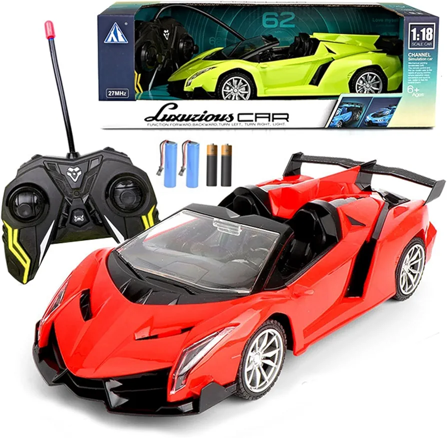 Electric Sport Roadster,1/16 Red Sports Racing Remote Control Car,RC Model Toy for Kids Aged 4-12