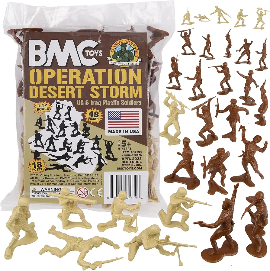 BMC Classic Desert Storm Plastic Army Men - 48pc Gulf War Soldier Figures USA