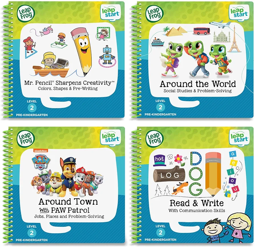 LeapFrog LeapStart Pre-K 4-Pack, for 3-6 yrs includes Mr. Pencil Sharpens Creativity, Read and Write, Around the World, Around Town With PAW Patrol