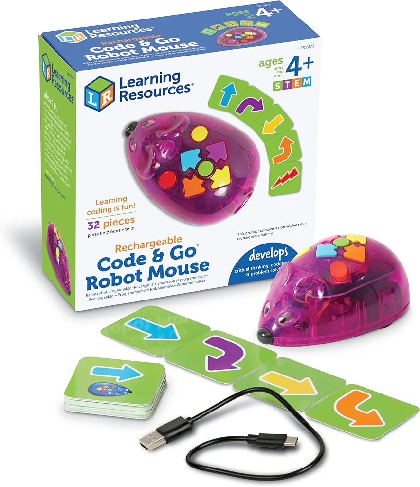 Learning Resources Rechargeable Code & Go Robot Mouse - STEM Toys for Kids, Coding Toys for Boys and Girls Ages 4+,Back to School