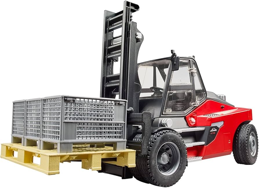 Bruder Linde HTI60 Fork Lift w Pallet and 3 Cargo Cages