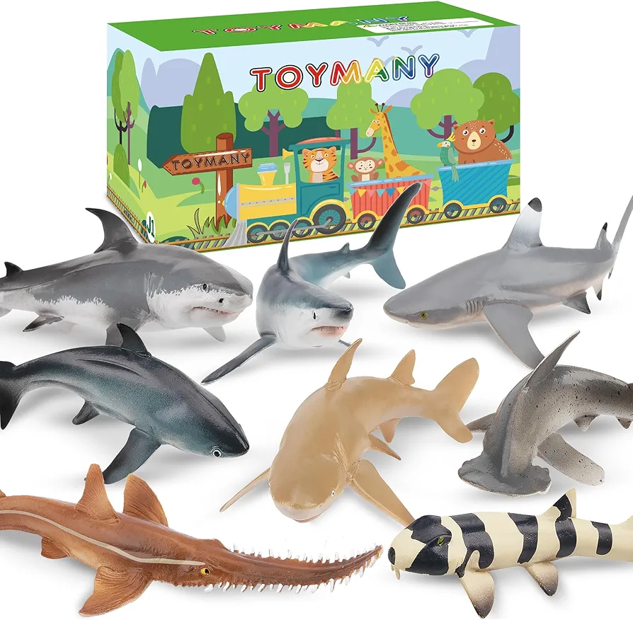 Toymany 8PCS Shark Toys Figurines, Realistic Sea Creatures Shark Toy for Kids 3-5 6-12, Ocean Sea Animal for Boy Girl Baby Shark Cake Topper Educational Figures (5 * 3IN)