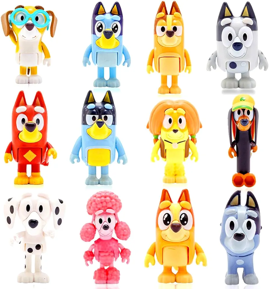 Generic Bluey Toys 12-Pack, Family Beach Day 2-3.5 Inch, Wolfs-Bluey Figures Toys Playset, Wolves-Bluey Action Figurines Family and Friends Set.