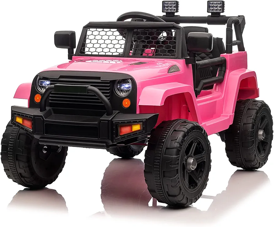 Winado 12V Kids Ride On Truck, Battery Powered Electric Kids Car Vehicle Toy W/Parent Remote Control, Openable Doors, Slow Start, Horn, LED Lights, Music Player, 3 Speeds (Pink)