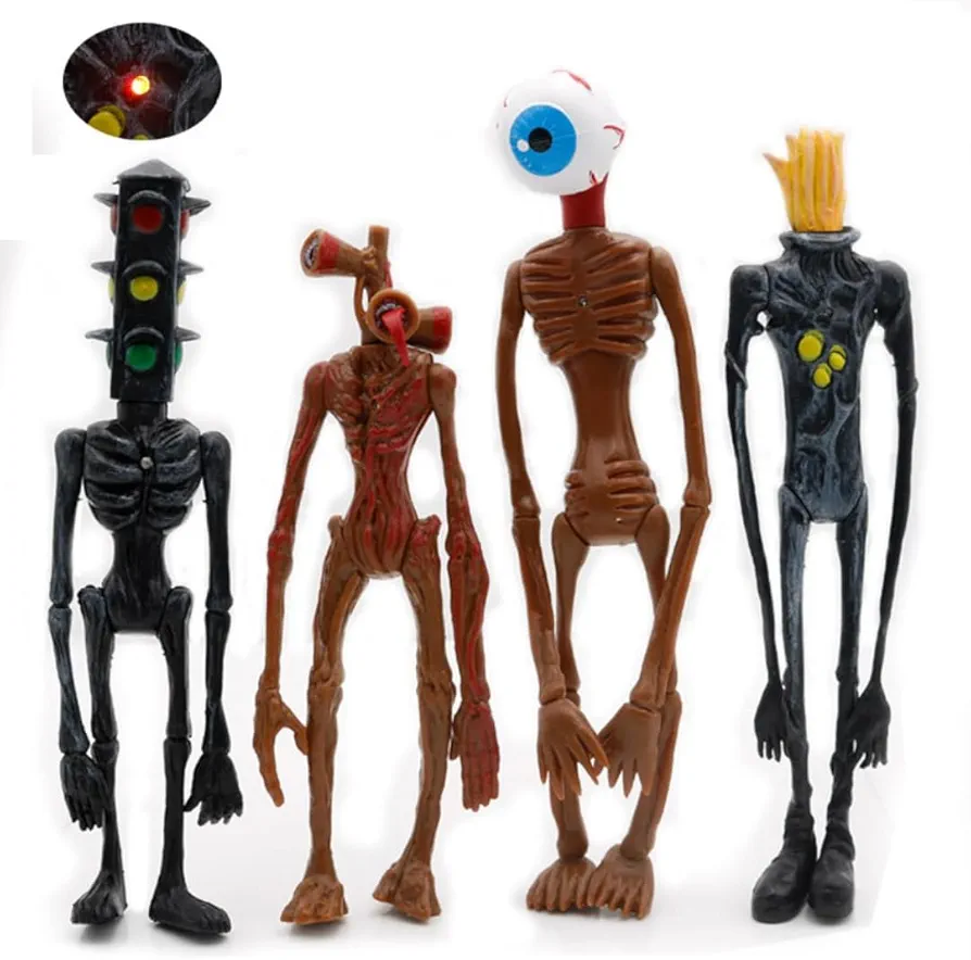 Siren Head Toys Action Figure(4pcs),Model Doll Gift for Kids Halloween Thanksgiving Christmas Birthday Gifts (Brown)