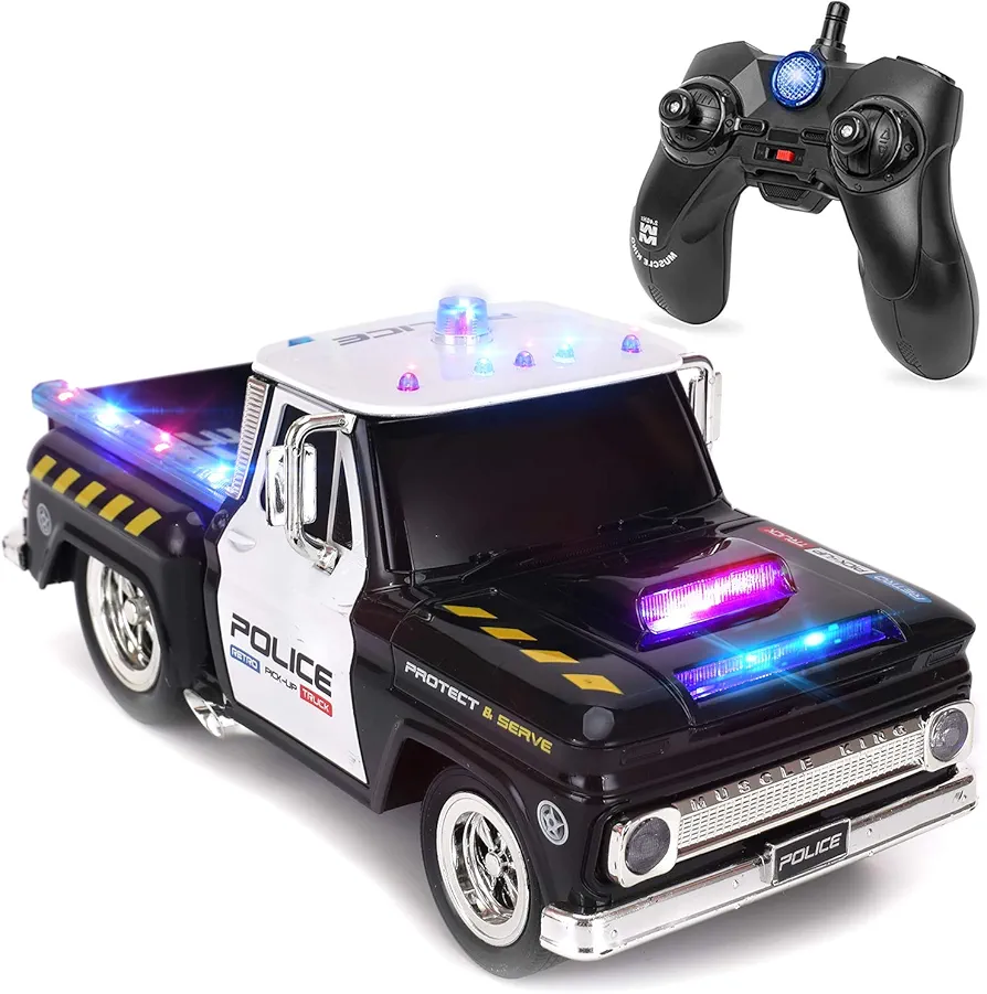 Liberty Imports RC Remote Control Police Pickup Truck Toy Vehicle with Lights and Sirens | 1:16 Rechargeable Radio Control Cop Car for Kids